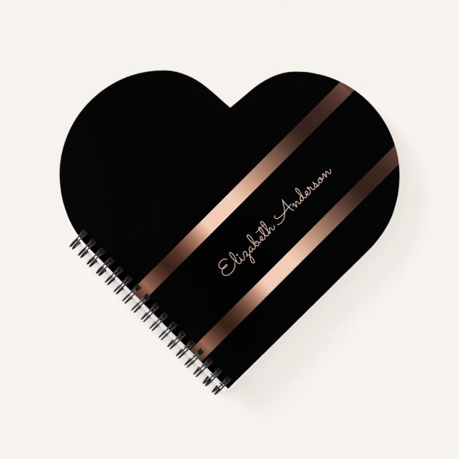 Diary black rose gold name script girl notebook (Front)
