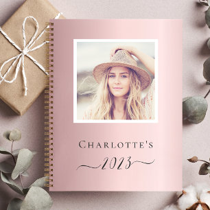 Diary blush pink photo monogram name notebook