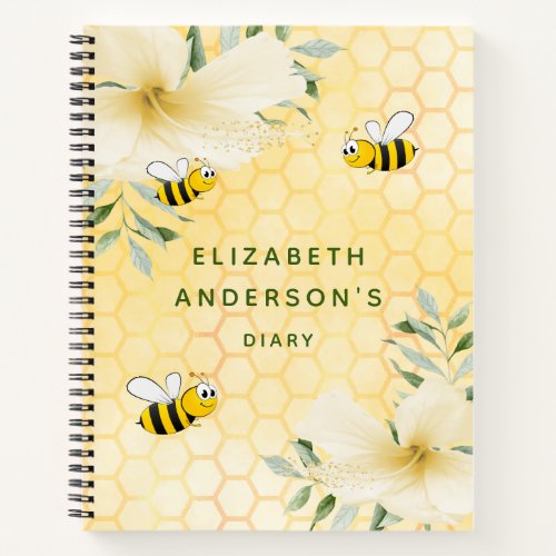 Diary happy bees honeycomb florals college ruled notebook
