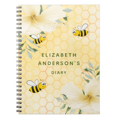 Diary happy bees yellow floral college ruled notebook