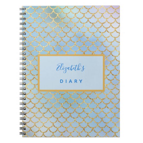 Diary mermaid scales blue glitter notebook