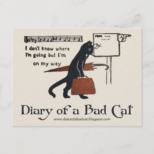 Diary of a Bad Cat Postcard Vintage Black Cat