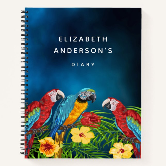 Diary parrots blue sky red floral notebook (Front)