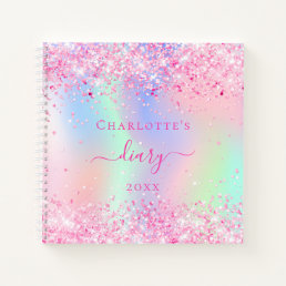 Diary pink glitter holographic name notebook