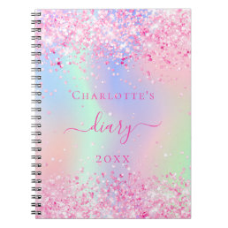 Diary pink glitter holographic unicorn name notebook