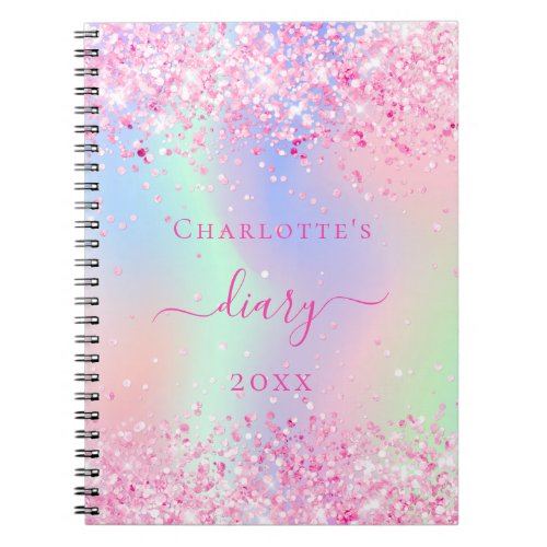 Diary pink glitter holographic unicorn name notebook