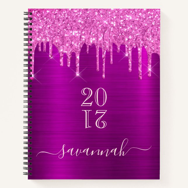 Diary purple glitter pink girly modern notebook (Front)
