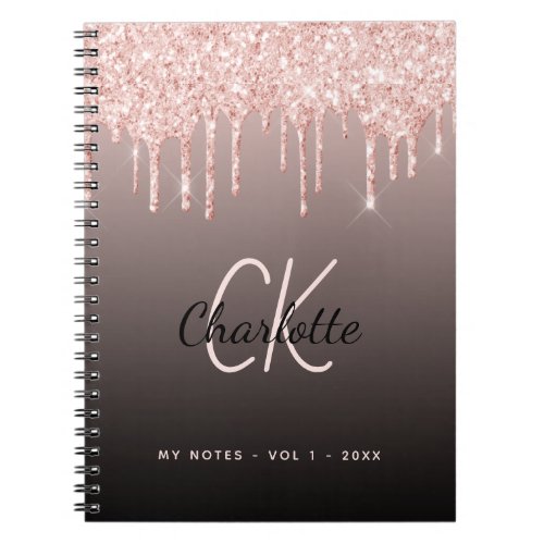 Diary rose gold glitter black monogram  notebook