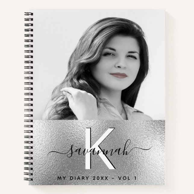Diary silver custom photo script monogram notebook (Front)