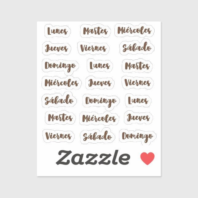Dias de la semana tiny latte sticker (Sheet)