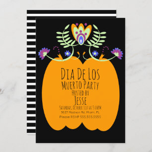 Dias De Los Muerto Pumpkin Folk Florals Invitation