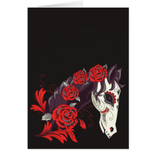 Dias de los Muertos Horse Skull with Roses Cards