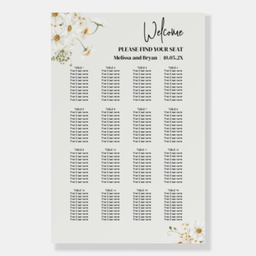 Diasy Wildflower Wedding Seating Chart Foam Board