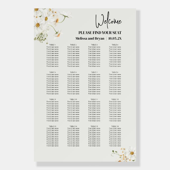 Diasy Wildflower Wedding Seating Chart Foam Board (Front)