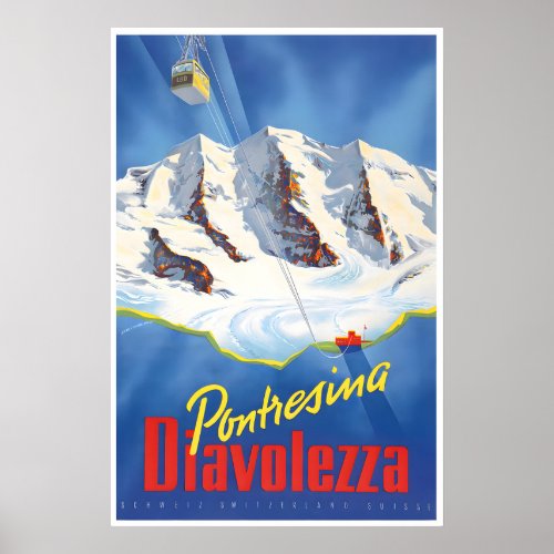 Diavolezza Ski Poster Switzerland Art Pontresina