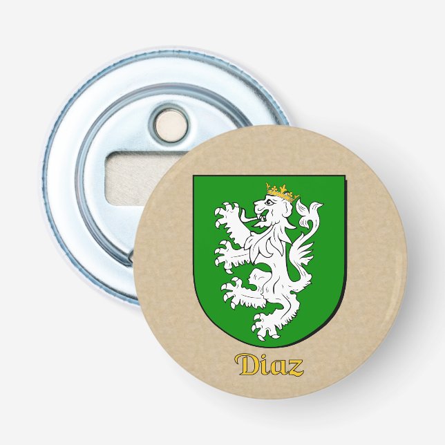 Diaz Heraldic Arms on Parchment Style Back Bottle Opener (Front)