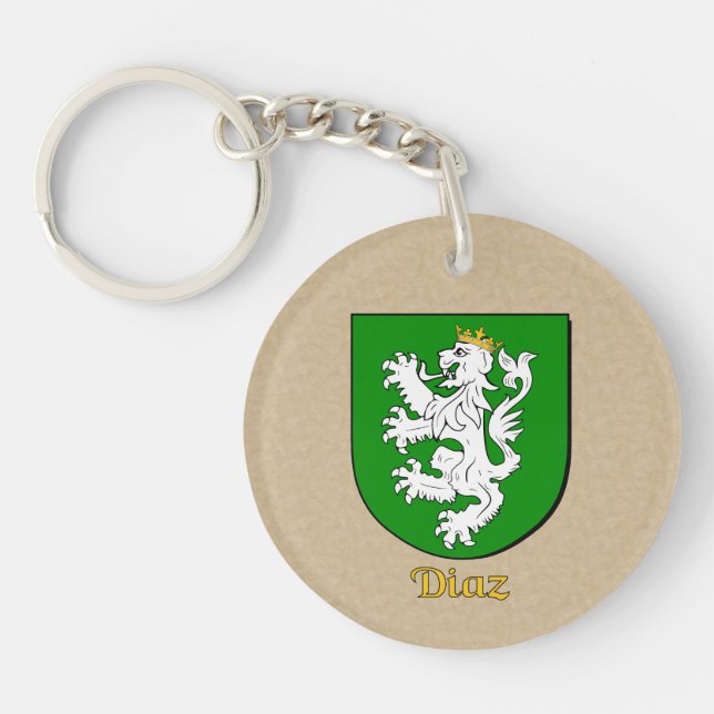 Diaz Historical Shield with Spanish Flag Keychain (Front)