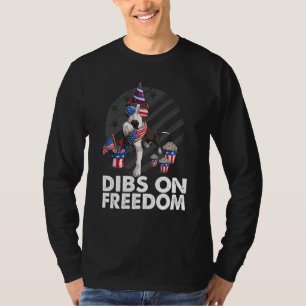 Dibs on Freedom Pit bull 4th of July US Flag Firec T-Shirt