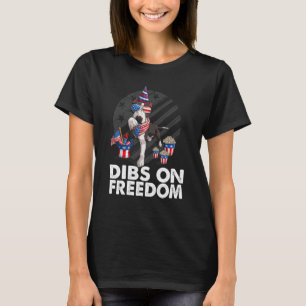 Dibs on Freedom Pit bull 4th of July US Flag Firec T-Shirt