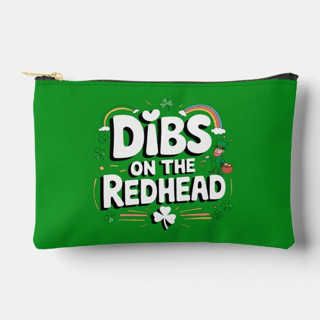 Dibs On The Redhead Funny St Patrick's Day Accessory Pouch (Front)