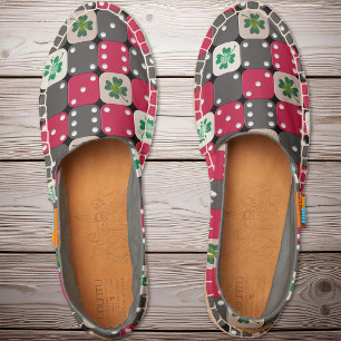 Dice and Lucky Clover - Red Gray Green Espadrilles