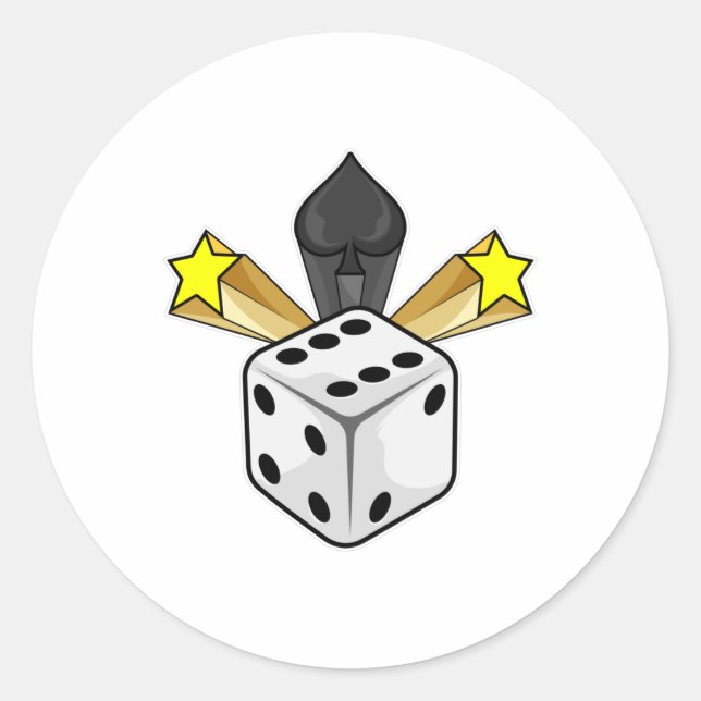 Dice at Poker with Spades & Stars Classic Round Sticker (Front)
