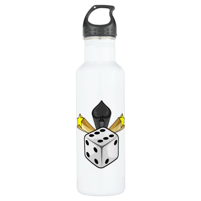 Dice at Poker with Spades & Stars Stainless Steel Water Bottle (Front)
