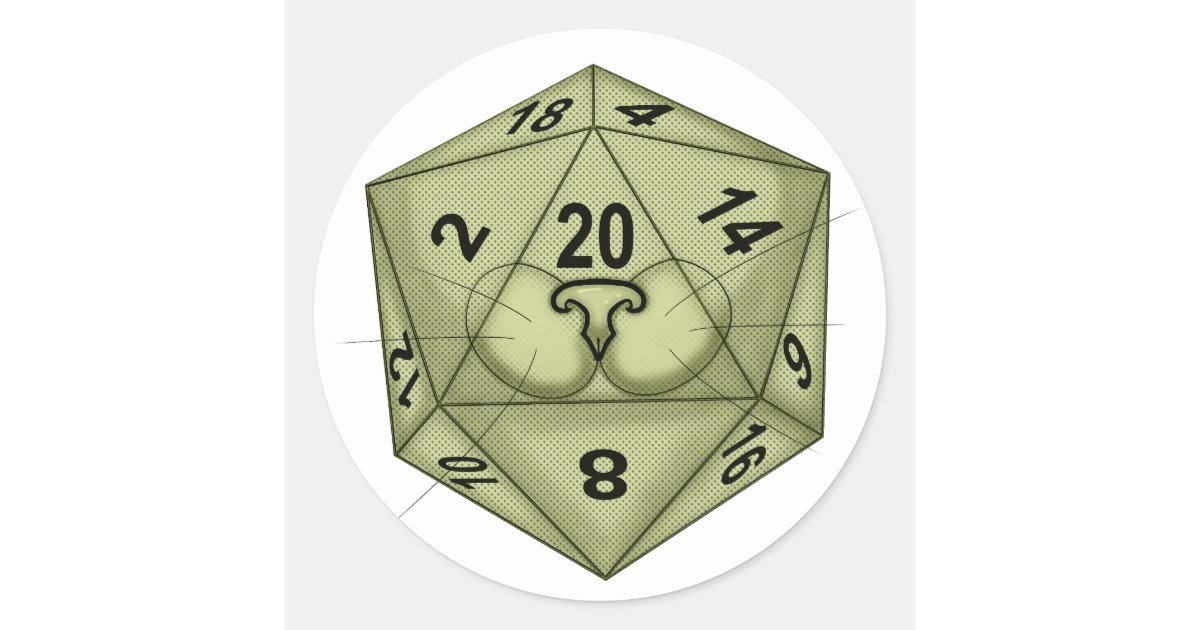 Dice. Cat. D20. Perception Check Classic Round Sticker Zazzle