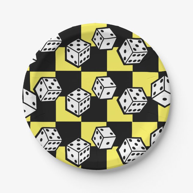 Dice for Bunco, Board Games, Vegas Night Party Paper Plates (Front)