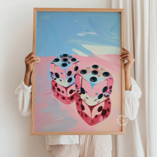 Dice Painting Wall Print – Vibrant Blue Pink Art