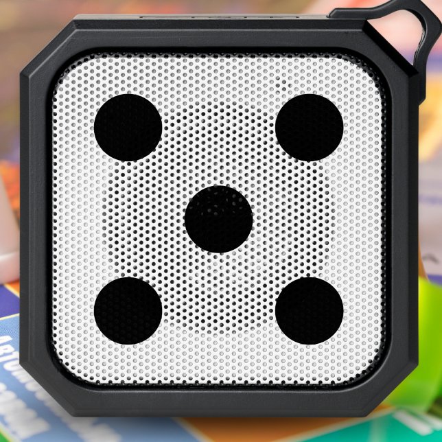 Dice Pattern Black and White Dots Bluetooth Speaker (A novelty portable Bluetooth speaker, with five spots like a board game dice, in black on white)