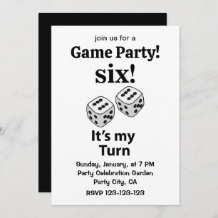 Dice Rolling Six It's My Turn Roll Dice Invitation