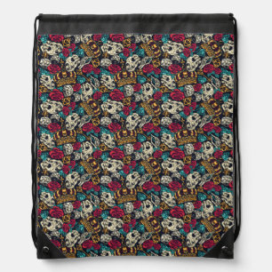 Dice skull rose crown gambling eccentric pattern drawstring bag