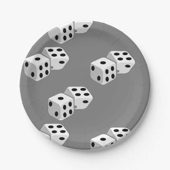 Dices on grey pattern paper plates (Front)