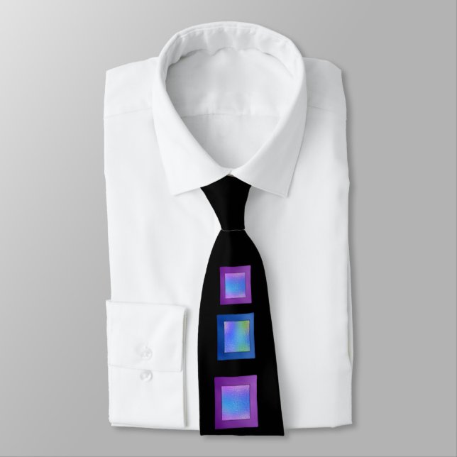 Dichroic Iridescent Fused Glass Look Black Modern Neck Tie (Tied)