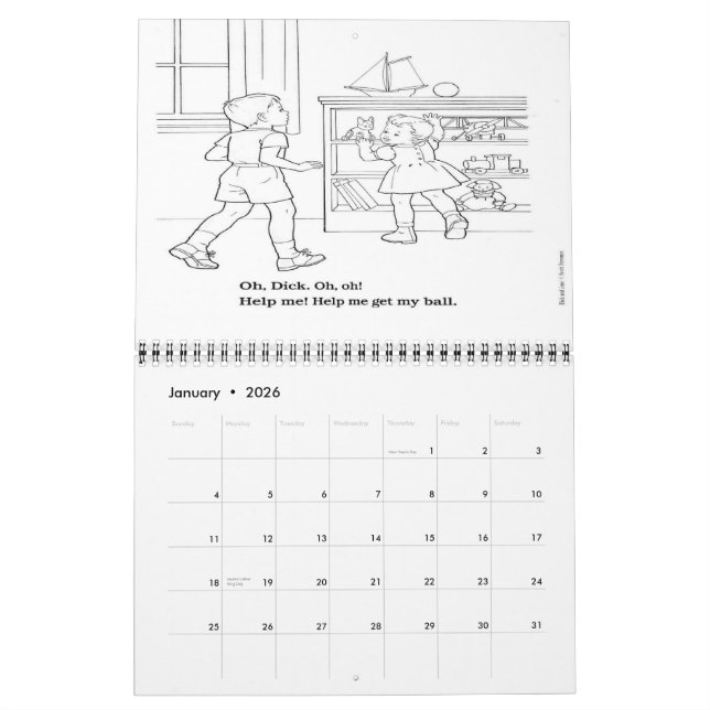 Dick and Jane Color Calendar (Jan 2026)