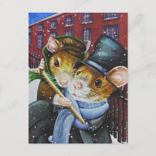Dickens Christmas Carol Mice Watercolor Art Postcard