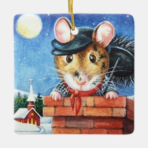 Dickens Christmas Chimney Sweep Mouse Art Ceramic Ornament