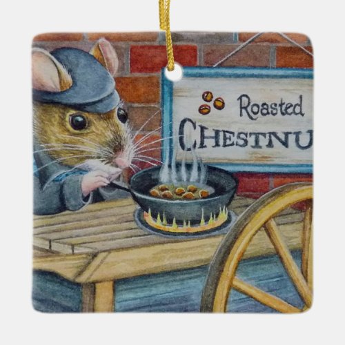Dickens Christmas Mouse Roasting Chestnuts Art Ceramic Ornament