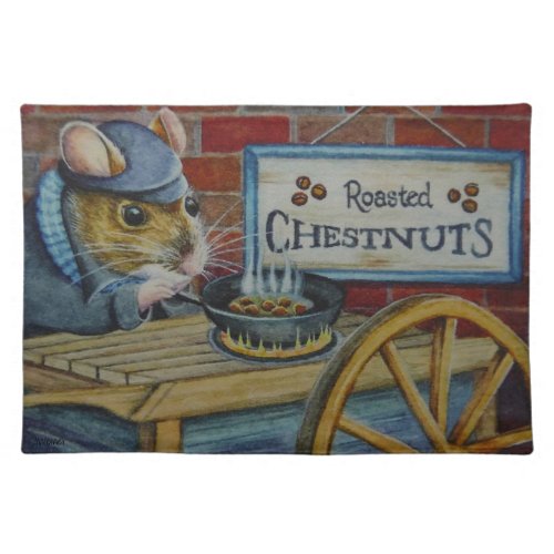 Dickens Christmas Mouse Roasting Chestnuts Art Cloth Placemat