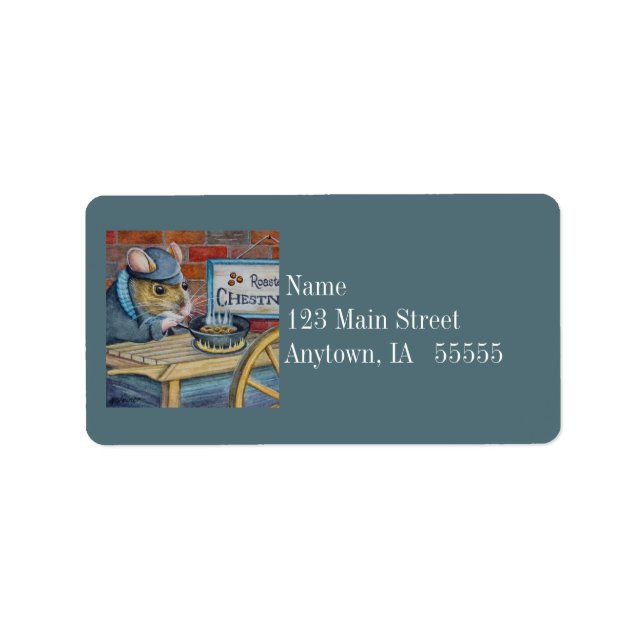 Dickens Christmas Mouse Roasting Chestnuts Art Label (Front)