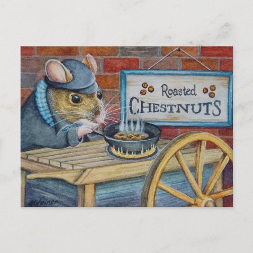 Dickens Christmas Mouse Roasting Chestnuts Art Postcard