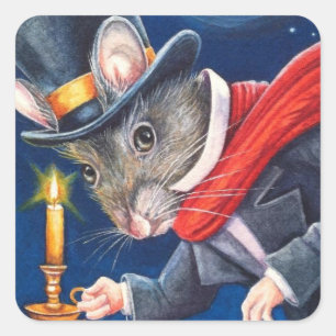 Dickens Christmas Scrooge Mouse Watercolor Art Square Sticker