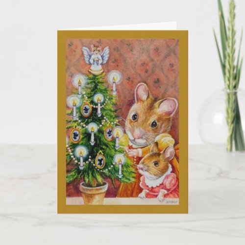 Dickens Christmas Tree Trimming Mouse Art Card