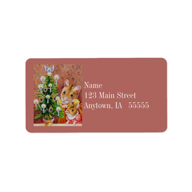 Dickens Christmas Tree Trimming Mouse Art Label (Front)