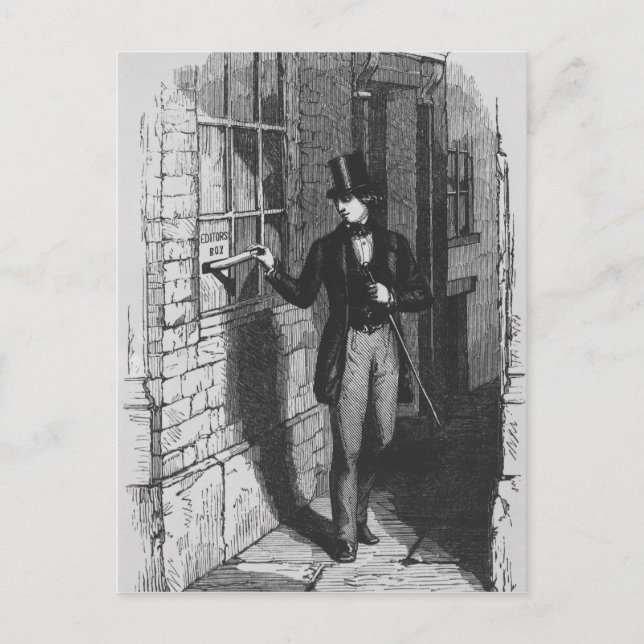 Dickens placing his first literary postcard (Front)