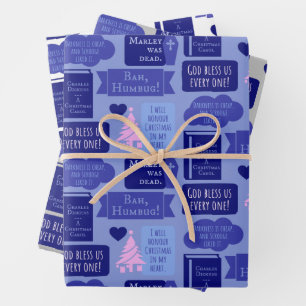 Dickens Scrooge A Christmas Carol Blue Bah Humbug Wrapping Paper Sheets