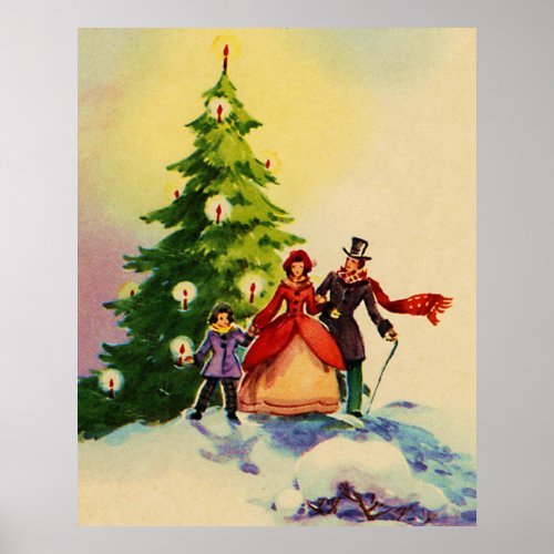 Dickens style Christmas illustration Poster