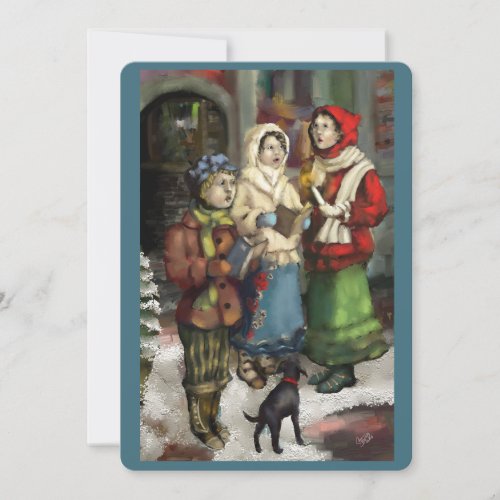 Dickensian Christmas Carolers Painting Flat Card