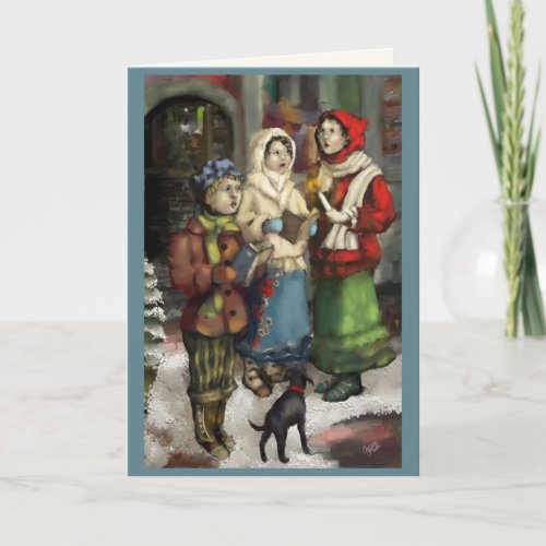 Dickensian Christmas Carolers Painting Personalize Holiday Card